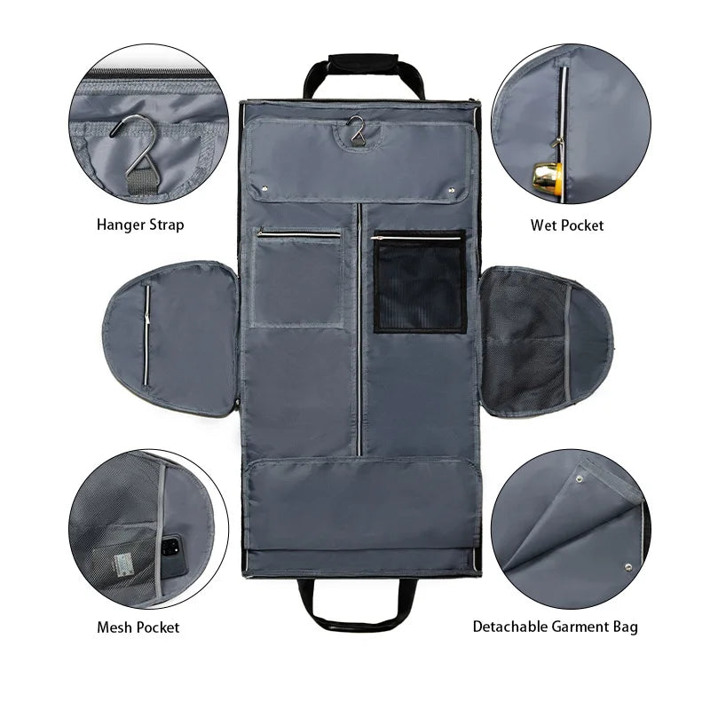 Travel Suit Bag Convertible Garment Bag Wearable Folding Storage Hanging Clothes Bag Crossbody Convertible Backpacks
