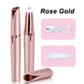 Rose gold electronic device with USB cable and cleaning brush on a white background