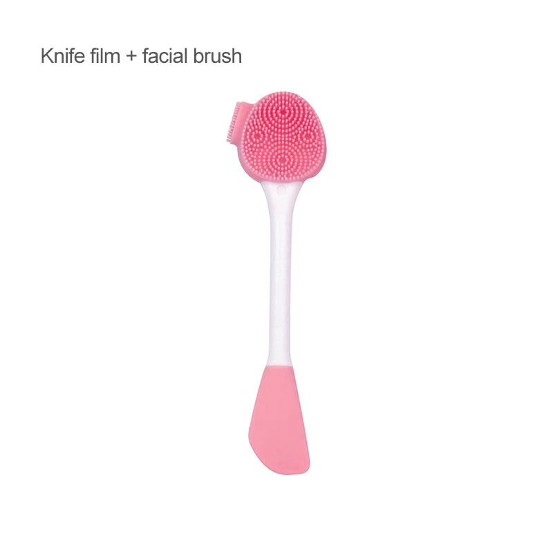2 in 1 Silicone Facial Cleansing Brush Face Cleansing Instrument Mud Mask Remover Brush Facial Mask Scraper Makeup Remover Brush