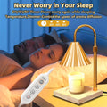 Aromatherapy diffuser with remote control on a bedside table next to a couple in bed, with text about timer and temperature control.