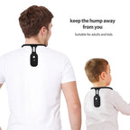 Two people wearing black neck devices with text 'keep the hump away from you' on a white background.