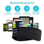 Black Bluetooth headband with smartphone compatibility on a white background