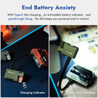 Product advertisement for a charging device with text about battery management.