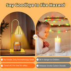 Comparison between a candle and a lamp with text highlighting safety benefits of the lamp.