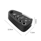 Black plastic component with cutouts and measurements on a white background