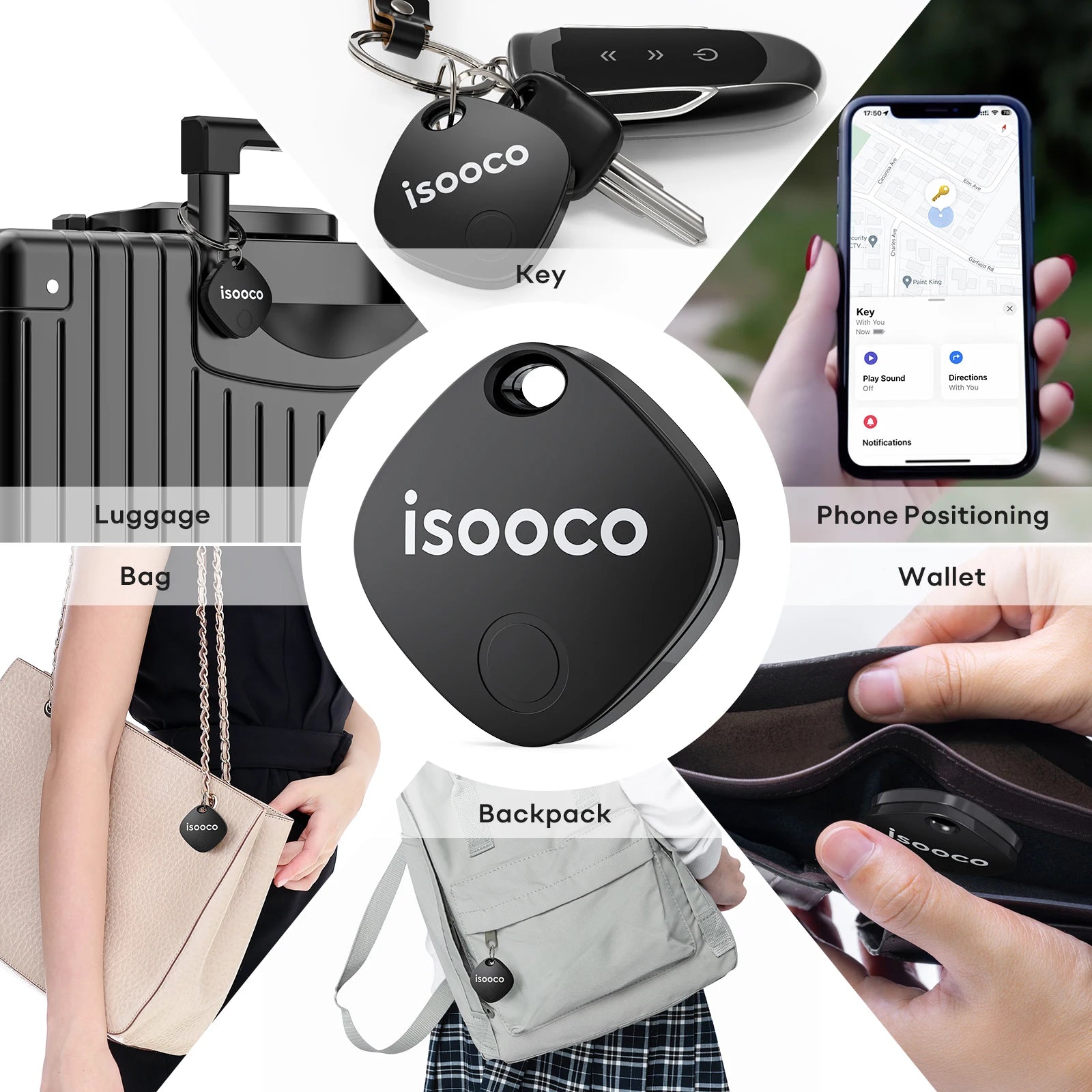 1/2/3/4pcs isooco Mini Car Locator Anti-lost Wallet Keychain Smart Tag Bluetooth Tracker Key Item Finder Use Find My (IOS Only)