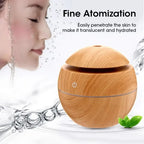Wooden atomizer with a woman's face and water droplets in the background
