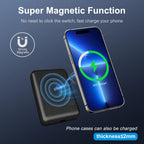 Phone case with super magnetic function charging a smartphone on a dark blue background