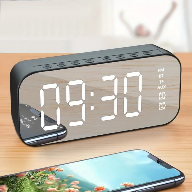 LED Mirror Screen Alarm Clock 5.0 Speaker Hand-free Call Watch Table Digital Clock Portable Wireless Bluetooth Table Decor