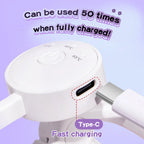 White electronic device with USB-C port on a purple background, showing temperature readings.
