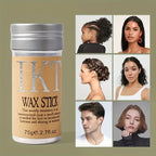 IKT Wax Stick with images of people styled with wax on a beige background