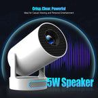 White 5W speaker with blue text on a dark background