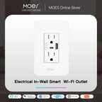MOES Electrical In-Wall Smart Wi-Fi Outlet on a dark background