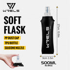 WRELS soft flask with measurements and features on a white background
