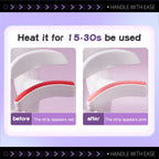 Before and after demonstration of a strip with a red color change on a purple background.