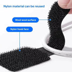 Black nylon material with wool surface and hook face, showing reusable properties.