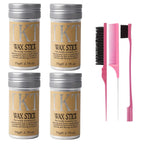 Four tins of IKT Wax Stick with a black and pink comb on a white background