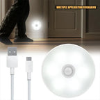 White motion sensor light with USB cable on a white background