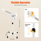 White adjustable stand with flexible operation features on a beige background