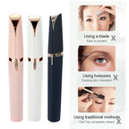 Three eyebrow grooming tools with a comparison of methods on a white background