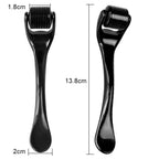 Two black derma rollers with measurements on a white background