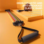 Resistance band set with colorful bands on a yellow background