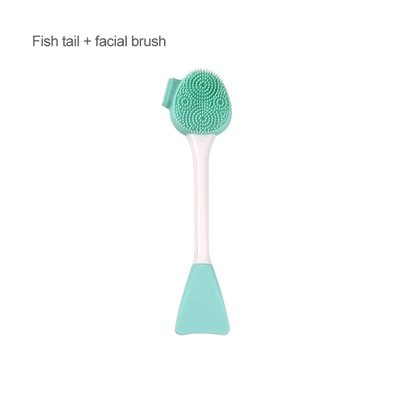 2 in 1 Silicone Facial Cleansing Brush Face Cleansing Instrument Mud Mask Remover Brush Facial Mask Scraper Makeup Remover Brush
