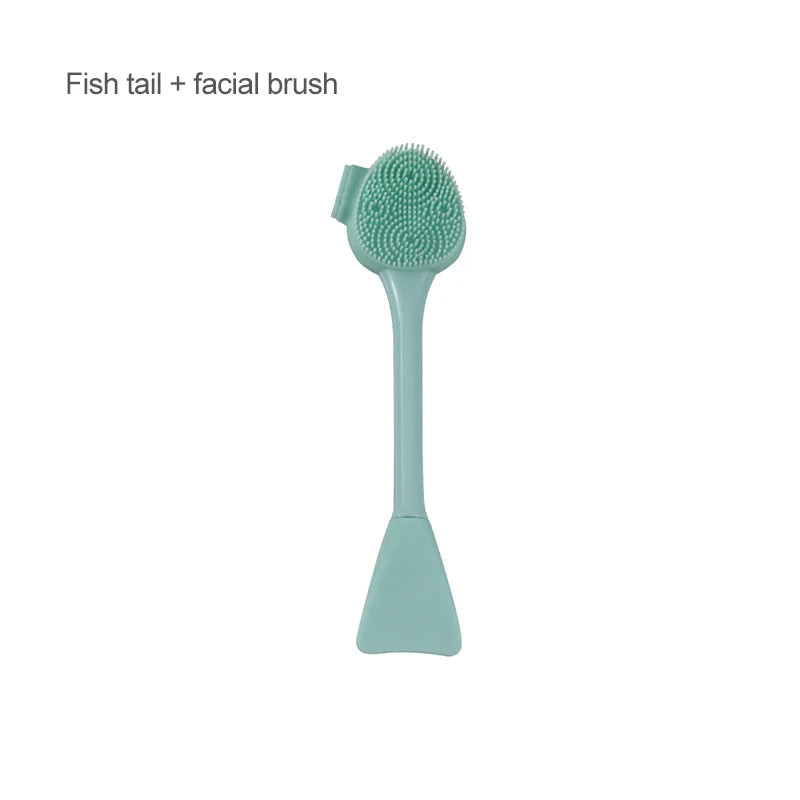 2 in 1 Silicone Facial Cleansing Brush Face Cleansing Instrument Mud Mask Remover Brush Facial Mask Scraper Makeup Remover Brush