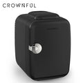 Black mini refrigerator with 'CROWNFUL' branding on a white background