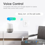 Smart home device with Alexa and Google Assistant compatibility on a white background